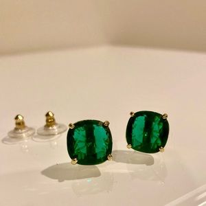 Kate Spade emerald green gumdrop crystal earrings. Square gem 12k gold plate